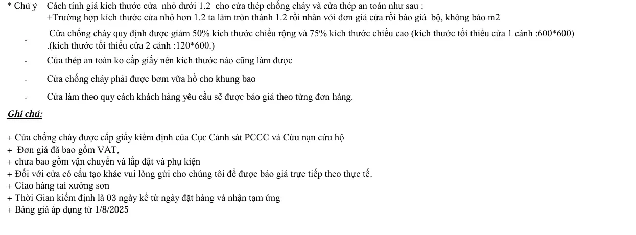Giá cửa thép chống cháy tại TP. HCM